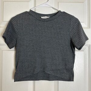 Forever 21 Gray Wrap Ribbed Short Sleeve Crop Top Women Size M